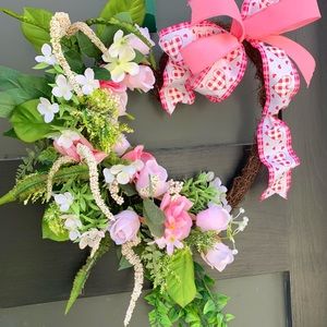 Mother’s Day Heart Shaped Wreath With Pink Blush Roses Farmhouse